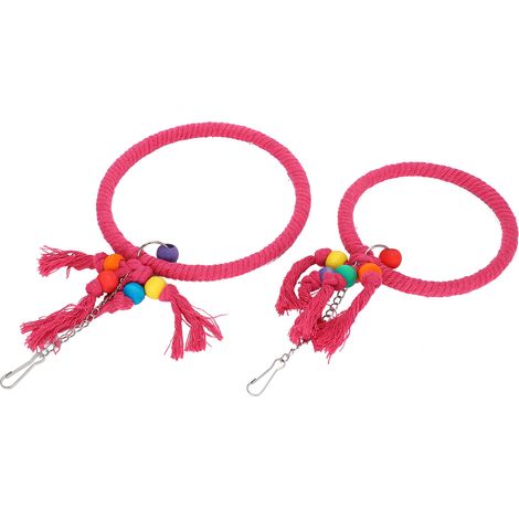 Anneau suspendu en corde de coton pour perroquet, jouet à mâcher et à attraper, accessoire de cage, rose rouge (1/5)