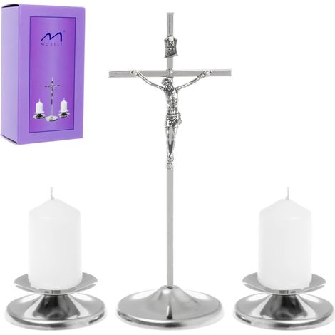 Juego de villancicos minimalistas de plata, cruz y candelabros, 17 cm (1/4)