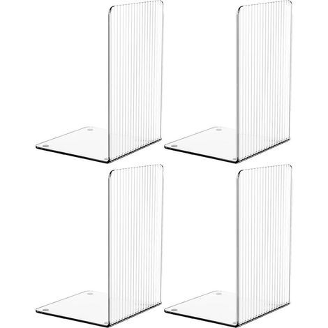 Lot de 4 serre-livres en acrylique transparent pour étagères, avec tapis antidérapants, design unique, décoratifs pour la maison, le bureau et les fournitures scolaires (1/5)