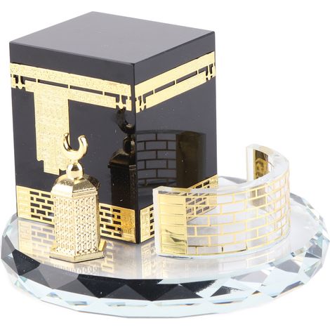 Goldenes Kristall-Kaaba-Modell, 3-teilig, islamisches Kunsthandwerk, Autodekoration, Souvenir (1/5)