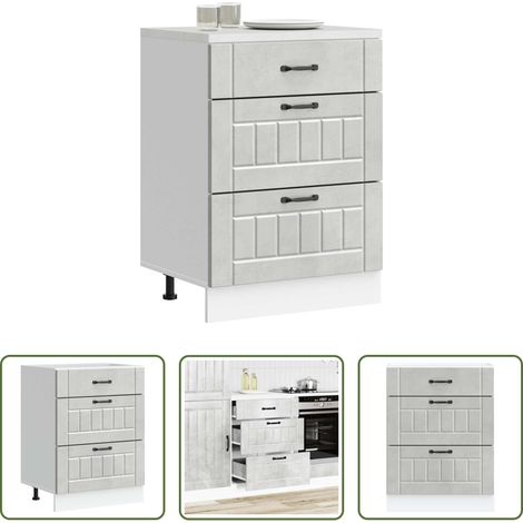 vidaXL Armoire cuisine gris béton - Armoire de cuisine Lucca gris béton bois ingénierie (1/5)