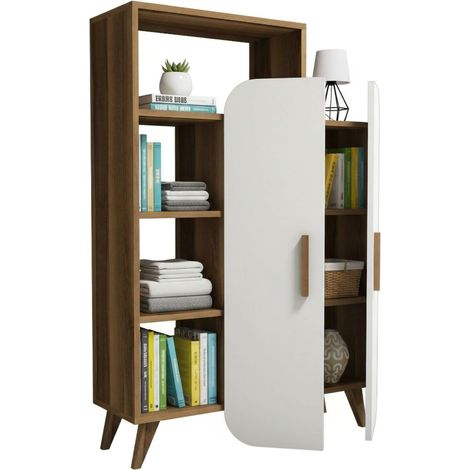 Dmora - Kommode Dgiavard, Wohnzimmerbuffet, Wohnzimmer-Sideboard, Moderne Küchen-Speisekammer, 90x32h132 cm, Walnuss und Weiß