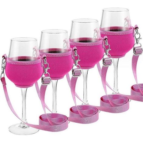 Set mit 4 tragbaren Weinglashaltern mit Tragegurt, Glashalter und Halsband, kompatibel mit Cocktailzubehör für Geburtstage (1/5)