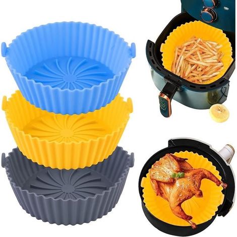 3 pièces Panier en Silicone Accessoires de Friteuse, Panier en Silicone Réutilisable 16,5cm pour Airfryer, TAPIS DE FOUR (1/4)