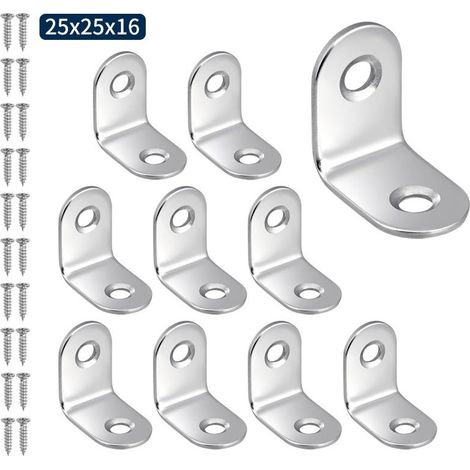 Lot de 50 équerres de fixation, équerres à angle droit 90° en acier inoxydable - 25 x 25 x 16 mm pour la fixation de chaises en bois et d'armoires (1/5)