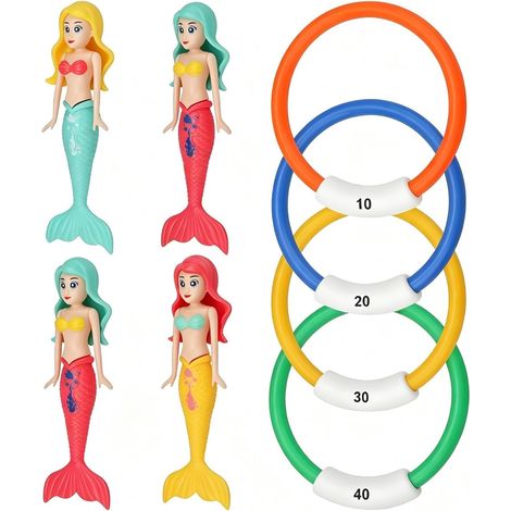 8 pièces Jouets de Plongée Enfant, Anneau de Plongée Couler Rapidement, Jouet Piscine Sirène, Jeu de Piscine pour les Jeux Sous-Marins et L'entraînement à la Plongée des Enfants (1/5)