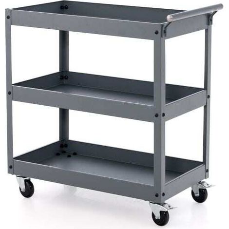 Chariot utilitaire métallique roulant 3 étagères avec poignée ergonomique - gris (1/5)