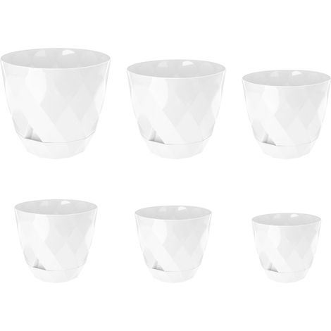 Vaso Da Fiori Piante Rotondo Con Sottobicchiere Integrato Moderno Plastica Lucida Ambiente Esterno e Interno Vaso Decorativo Riserva Acqua Rombi Con Sottovaso Bianco - 2,4 Litri (1/5)
