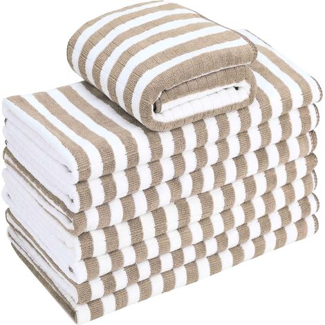 Lot de 8 torchons de Cuisine en Microfibre, absorbants, Doux et épais, Motif à Carreaux avec Boucles de Suspension, 65 x 45 cm, Kaki (1/5)