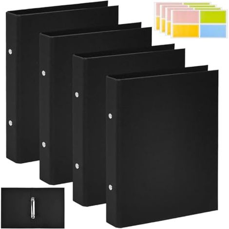 4 Pcs Classeur A5 2 Anneaux avec Étiquettes Autocollants, Porte Document A5 Couverture de Reliure à Anneaux, Classeur Porte Document en Kraft 23.5x17.5x3.8 cm, pour Recette Document Note, Noir (1/5)