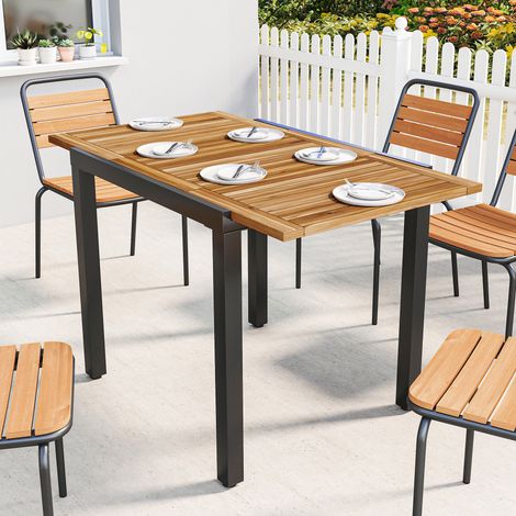 Naturel 80x70 cm - Table de jardin extensible 120/ en acier et plateau en bois d’acacia conçu pour 4 à 6 personnes
