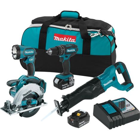 Makita LXT 18v 4 Piece Kit - Drill Circular Saw Reciprocating Saw Torch 2 x 5ah (1/4)