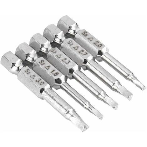 5PCS Embouts de Tournevis Magnétique à Tête Triangulaire Set S2 Acier 1,8mm, 2mm, 2,3mm, 2,7mm, 3mm, Tige 6.35mm Hexagonale, Longueur de 50mm (1/5)