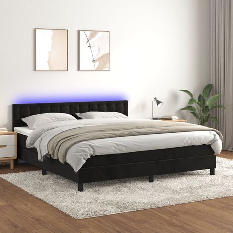 Sommier Tapissier + Matelas + LED,Lit adulte Simple Durable Noir 160x200 cm Velours -91877 (1/5)