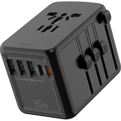 Adattatore da viaggio universale, con 3 porte USB A, 1 porta USB C e 1 porta PD, adattatore da viaggio per Stati Uniti, Regno Unito, Thailandia e Australia, PD 35 W (1/4)