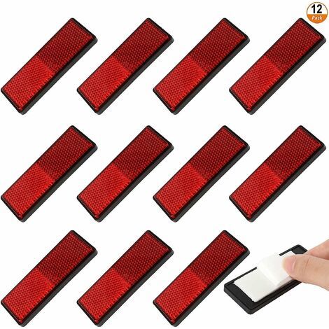 Catadioptres Rectangulaires, 12 Pcs Catadioptres De Sécurité Sont Utilisés, Réflecteur Signalisation Adopte Un Design Auto-Adhésif (Rouge) (1/5)