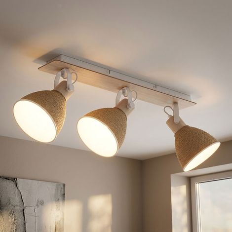Faretto da soffitto, lampada da soggiorno, faretto orientabile, bianco, legno, L 63 cm (1/5)