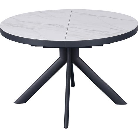 Table à manger extensible 4 à 6 personnes en céramique, MDF et métal - Effet marbre blanc et anthracite - ZALYRA (1/4)