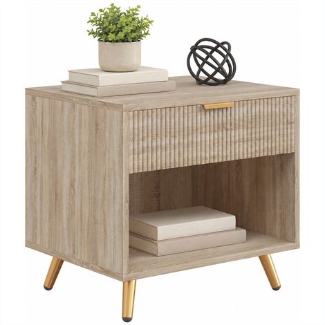 HOMCOM Small Table With Drawer, Open Compartment and Handle, Natural (1/5)