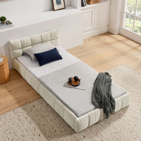 letto singolo imbottito chenille 90x200 beige OKMYHOME