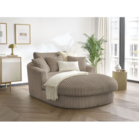Bobochic – Méridienne BELEM 144cm – Gros côtelé doux taupe – Confort équilibré – Structure en bois massif – 6 pieds – 4 coussins inclus (1/5)