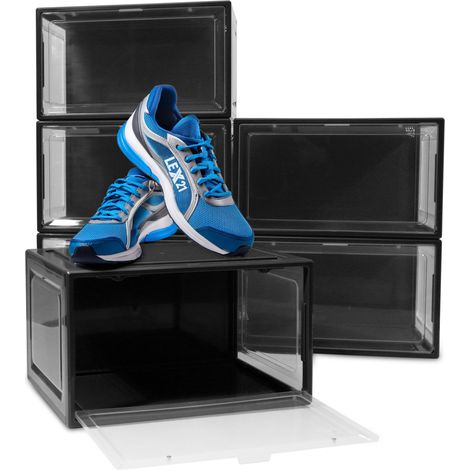 6er Set Schwarze Schuhbox Stapelbar Aufbewahrungsbox Kunststoffbox Schuhkasten Schuhkarton Schuhorganizer bis Gr.47 (1/4)
