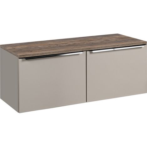 Meuble Double Salle de Bain avec Plateau L 120 cm x P 46 x H 48,5 cm - Taupe et poignées chromées - Rosario - Livraison gratuite (1/5)