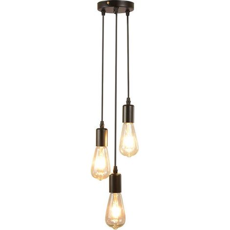 Suspension Luminaire Abat-jour Plafonnier Edison E27 Éclairage de Plafond Lustre Cuisine Salle à manger Salon Chambre Bar noire,Ampoule non incluse (1/4)