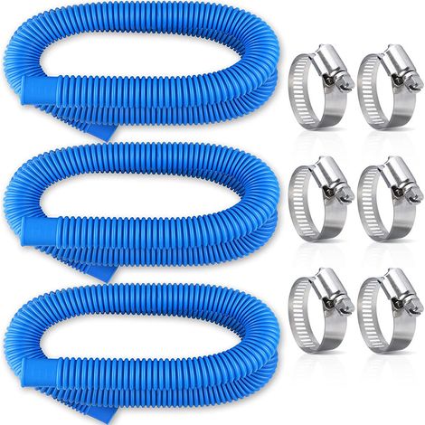 Replacement hoses for 32 mm pool pumps – 2-pack with 6 metal hose clamps, for above-ground filter systems, spiral hose