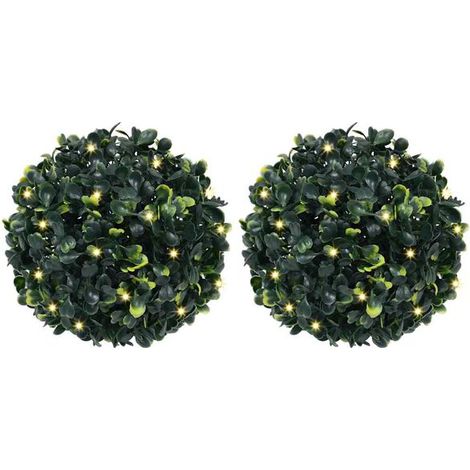 Boules de buis artificielles, avec lumières LED, 2 pièces, vertes, 22 cm (1/5)