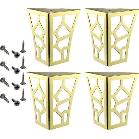 Quatre pieds en métal ajouré avec vis, adaptés aux armoires, canapés et étagères, couleur or. (1/5)
