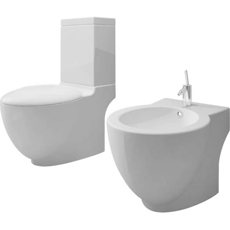 vidaXL Juego de váter WC y bidé de cerámica blanca (1/2)