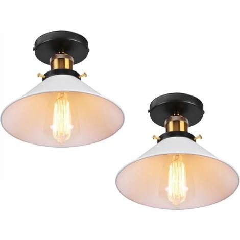 U-Do 2x Plafonnier Vintage Lampe Cage en Fer Blanc 22CM Plafonde Luminaire Industriel décoration Cuisine Couloir (1/4)