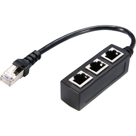 Compatible with 1-to-3 port RJ45 LAN Ethernet network splitter cable, with Cat5, Cat5e, Cat6, and Cat7 adapter connectors.