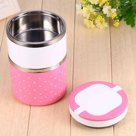 Isolierte 2-stöckige Thermos-Lunchbox aus Edelstahl, Warmhaltebehälter für Mittagessen, isolierte Lunchbox mit zwei Fächern, tragbare Lunchbox. (1/5)