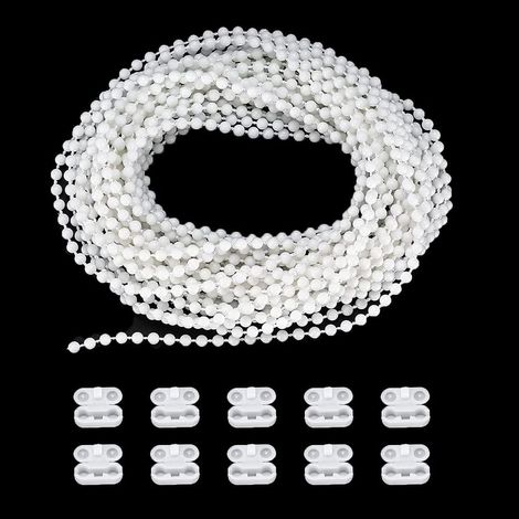 Chaînette de Rechange 10 m – Cordon à Billes 4,5 mm pour Stores Vénitiens Enrouleurs – Avec 10 Connecteurs – Blanc (1/5)