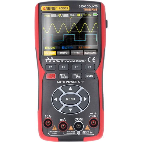Oscilloscope 3-en-1, 50 MHz, 280 Mégaéchantillons/seconde, 2 canaux, multimètre numérique 25 000 points, générateur de signaux et de formes d'onde (1/5)