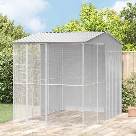Cage à oiseaux grise, 215 x 310 x 247 cm, acier galvanisé.