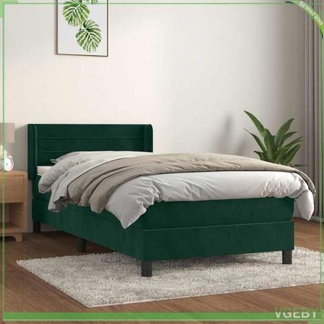 Sommier à lattes - 3130988 - 80 x 200 cm - Velours vert foncé - Matelas 20 cm ressorts ensachés (1/5)