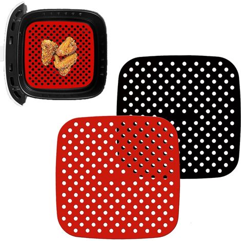 2 Pieces 7.5 Inch Square Air Fryer Coating Non-Stick Coating, Air Fryer Accessories, Reusable Silicone Air Fryer Mat, Steamer Basket (1/5)