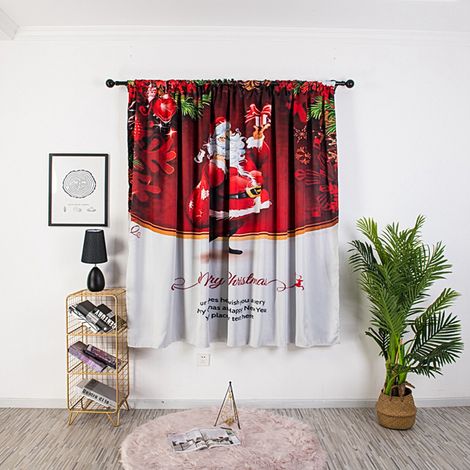 Rideau de fenêtre rouge « Joyeux Noël » pour la maison ou la salle de bain, 140 x 130 cm. Décoration de fête. (1/5)