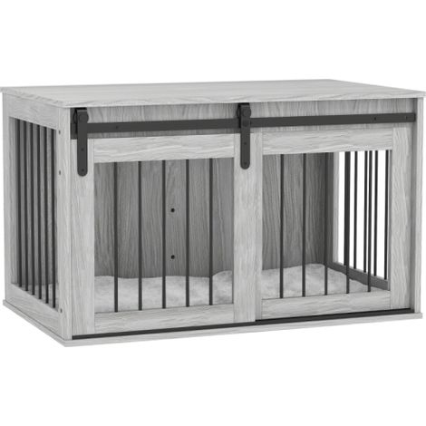 Large Dog Crate Furniture with Removable Cushion,98cm,Stylish Grey Design for Comfort and Convenience (1/5)
