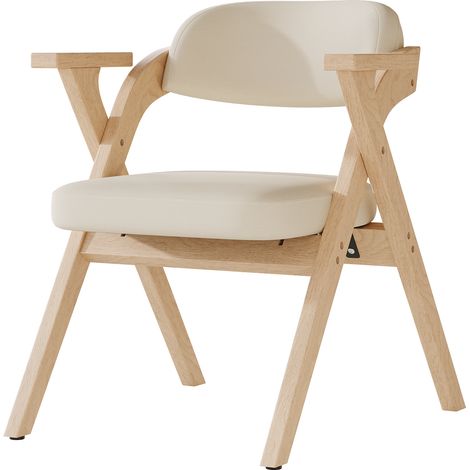 ELVMI Lot de 4 Chaises de Salle à Manger Pliables, avec Accoudoirs, Bois Massif et Lin, Beige (1/5)