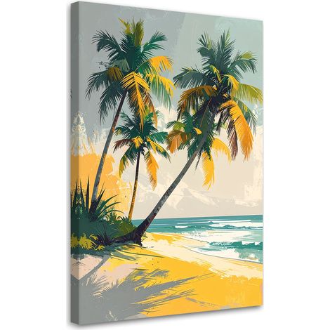 Wandbild Tropischer Strand Palmen in Pastelltönen Grün Gelb 30x45 (1/5)