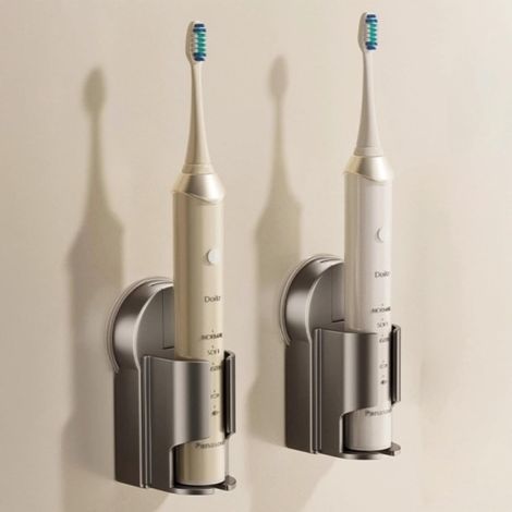 Support pour brosse à dents électrique (lot de 2) - Matériau ABS, ventouse - Gris anthracite - 5,5 x 5 x 10 cm (1/4)
