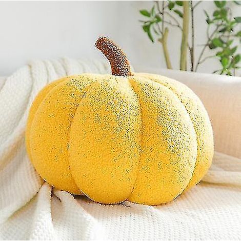 Dekoratives Kürbiskissen aus Plüsch, Halloween-Kürbis-Plüschtier, 3D-Kürbiskissen für die Heimdekoration – 20 cm – Gelb