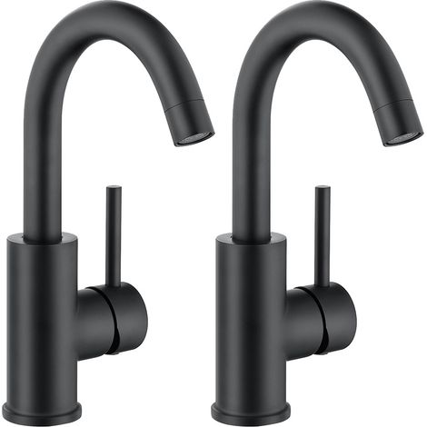 2 x Auralum Rubinetto Lavabo Girevole a 360° Miscelatore Monocomando per Bagno con Aeratore Rimovibile, Rubinetto Lavabo dell'acqua calda e fredda, Nero (1/5)