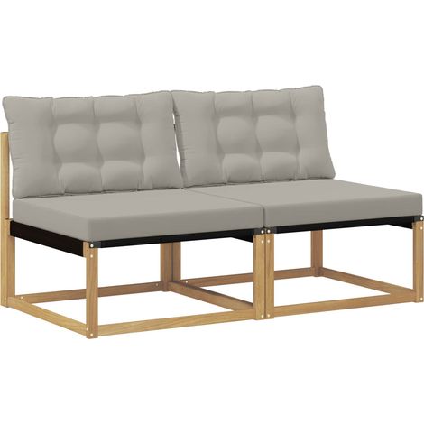 Outdoor Mittelsofa Massives Akazienholz und Textilene Weiß vidaXL
