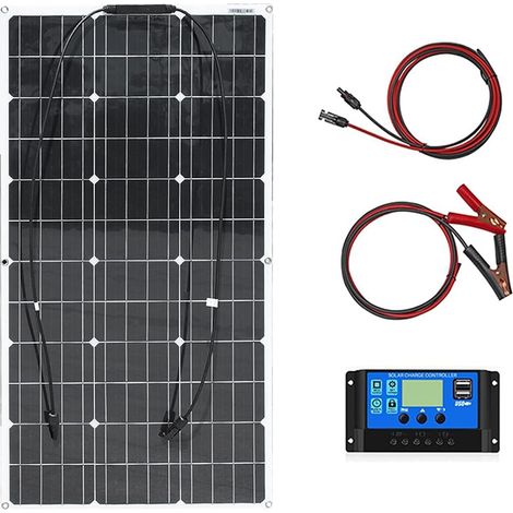 100W 12V Panneau Solaire Souple Kit 18V Monocristallin Photovoltaïque Panneaux Système hors réseau,10A Contrôleur Solaire pour Maisons RV Bateau Voiture Caravane batterie 12V (1/5)