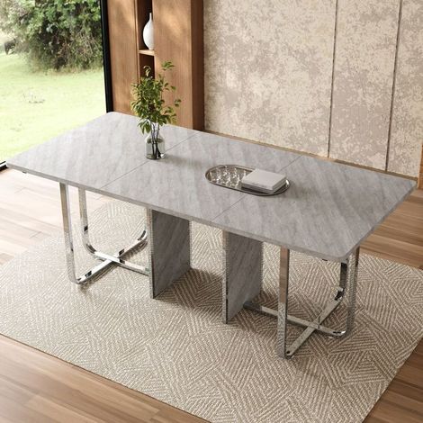 Table à manger moderne stable pieds métal gris argent rectangulaire grand format 6 personnes (1/5)